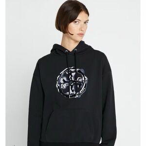 Tory Burch French terry crew neck logo Hoodie black Sz:L